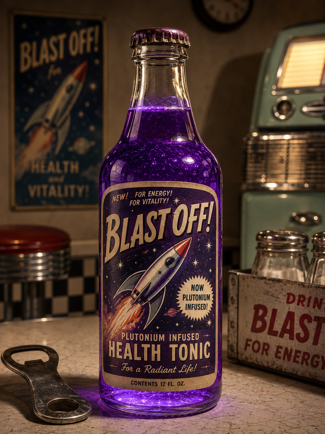 Purple Blast Off plutonium-infused health tonic bottle
