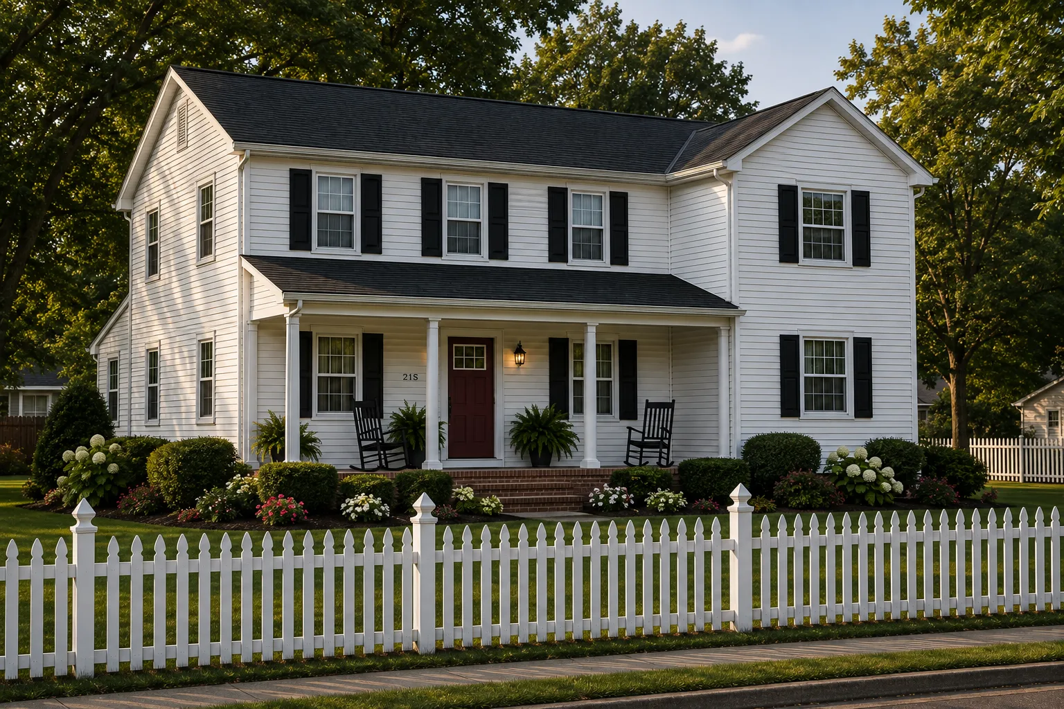White rental house with picket fence