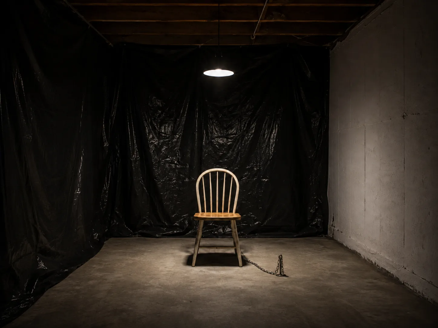 Basement room with chair and chain