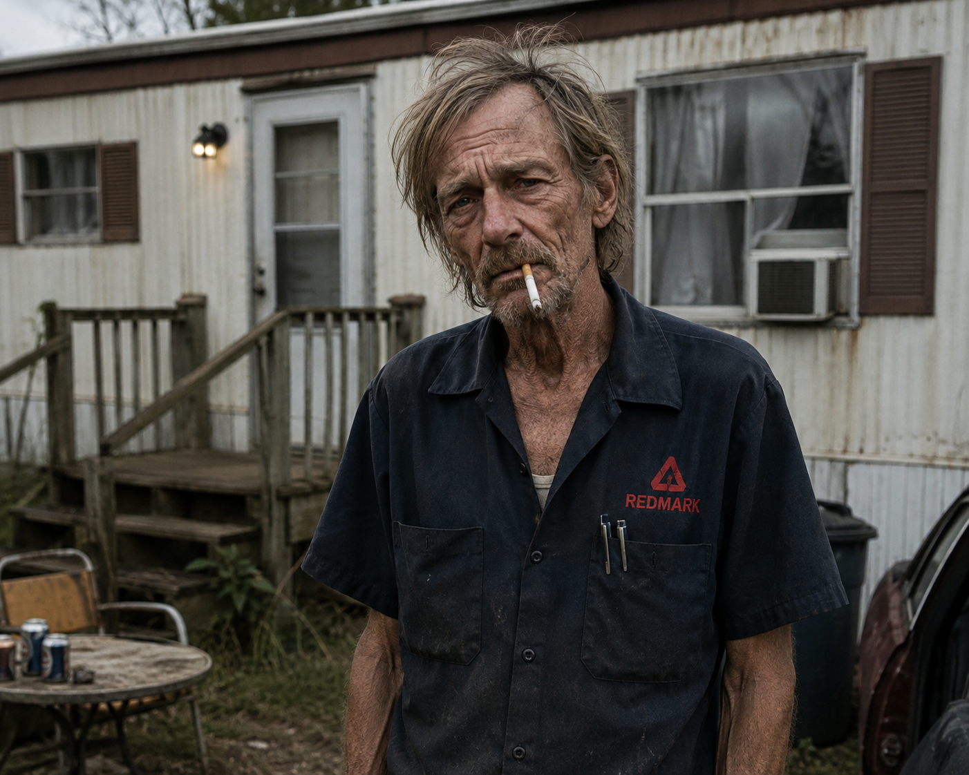 Troy outside his trailer