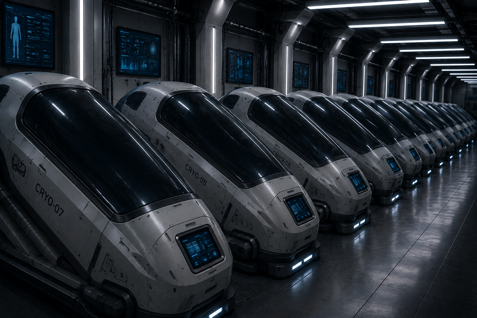 Rows of cryogenic embryo-bank pods