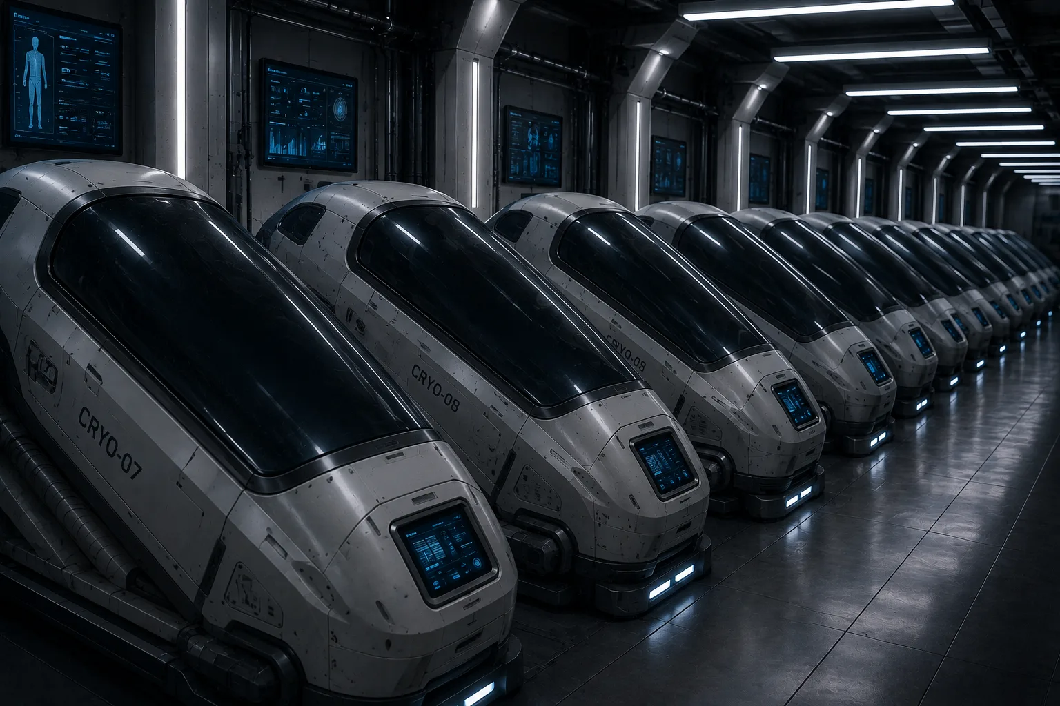 Rows of cryogenic embryo-bank pods